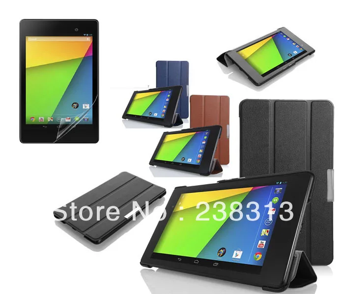 

Flip Stand Smart Leather Case For Google Nexus 7 II 2 Gen Asus 2013,Folio Sleep Wake UP Cover Skin + Clear Screen Protector Film
