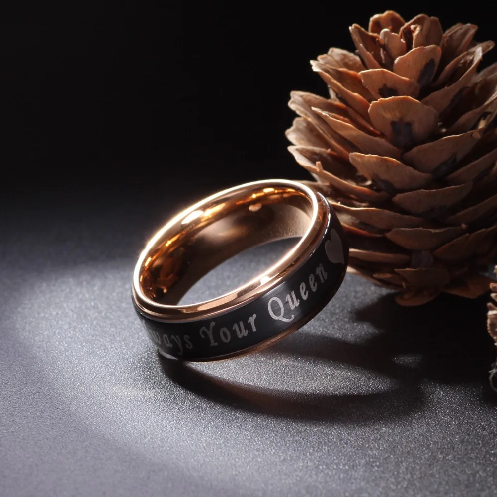 buy Laser Engraved Forever My King Or Always Your Queen On Black amp; Rose Gold Color Tungsten Carbide Rings For Women Men