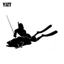 YJZT 15 см* 9,7 см, наклейки для подводной охоты, копья, рыбы, рыбалки, ныряльщика, веселые виниловые наклейки для автомобиля, черные, серебряные, аксессуары, C11-0092