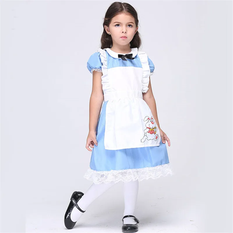 

Fashion New Maid Cosplay Dress For Littlr Girls Solid Alice in Wonderland Dress Maid Cosplay Halloween Carnival Christmas Dress