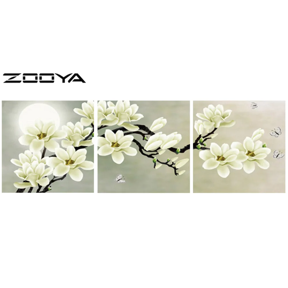 

ZOOYA DIY Full Diamond Embroidery Painting Cross Stitch Triptych Paintings Paintings From Crystals White Flower Butterfly RF890