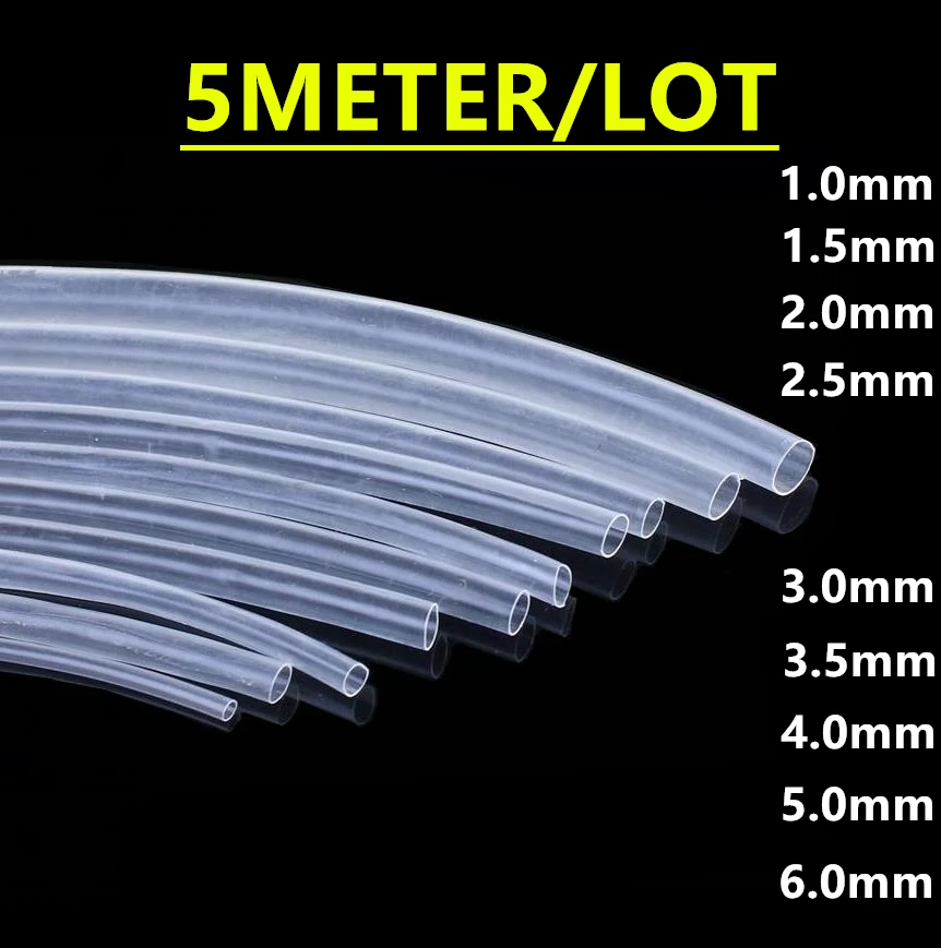 5METER/LOT 2:1 transparent heat tube 1mm 1.5mm 2mm 2.5mm 3mm 3.5mm 4mm
