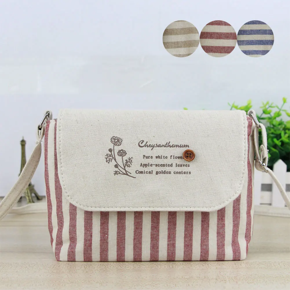 Women Canvas Shoulder Bag Striped Handbags Lady Girl Casual Messenger Crossbody Bags WML99