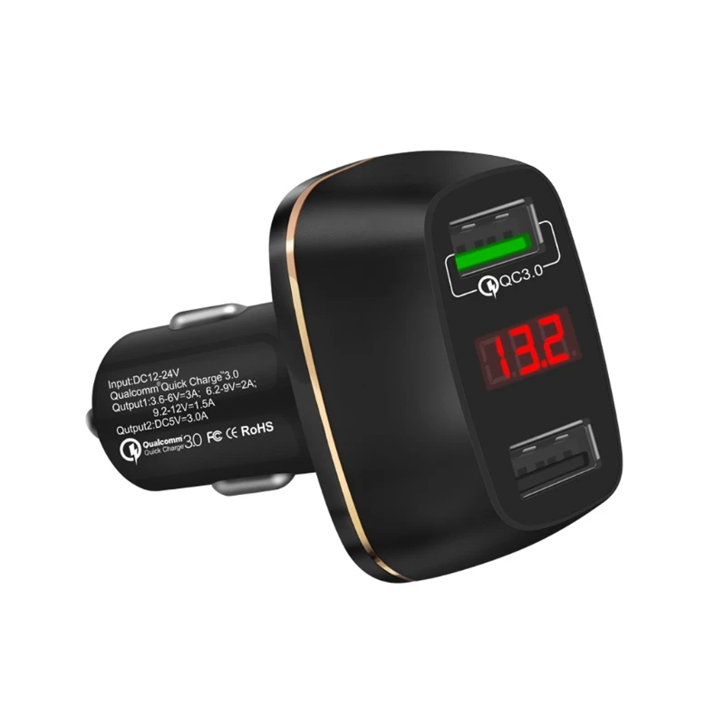 

Dual USB Mobile Phone And Tablets Quick Charge 3.0 LED Voltage Current Display Fast Charging Car Charger New Drop shipping