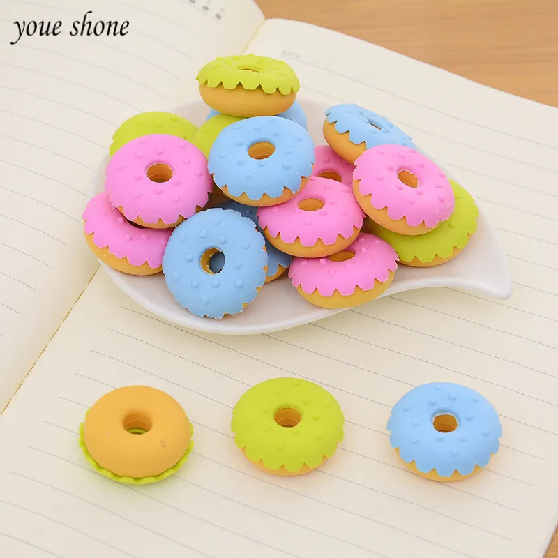 

6pcs/lots cute erases mini soft bullet rubber donut eraser for pencil kawaii Stationery student Learning Stationery Gift Prize