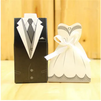 

50pc Bride + 50pc Groom Elegant Candy Boxes For Wedding Sweet Bag Wedding Favors Gift For Guest Wedding Dresses Party Decoration