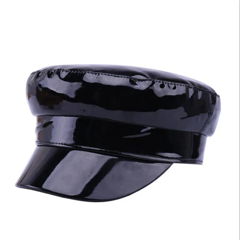 

Vintage Newsboy Cap Women PU Black Military Fashion baker boy caps British Classic Female Gatsby Flat Hats H3