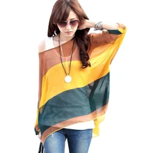 FGirl Women’s t Shirt Crop Top Bohemian Color Block Women Chiffon Top T-shirts for Women FG30516