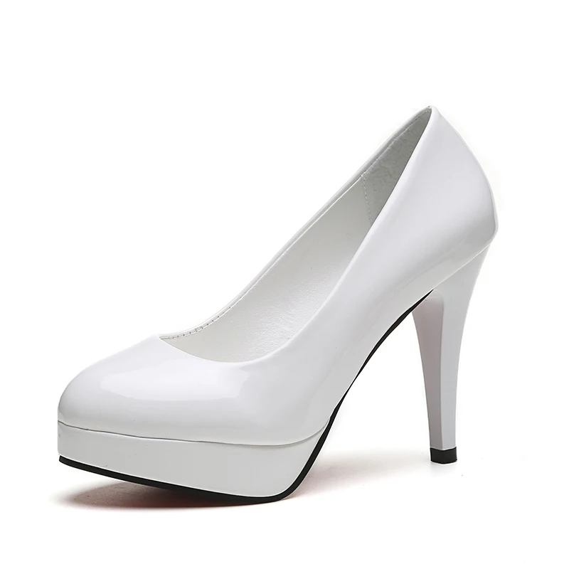 

New 10CM high heel platform sexy stiletto women's shoes round head shallow mouth set Korean version of patent leather high heels