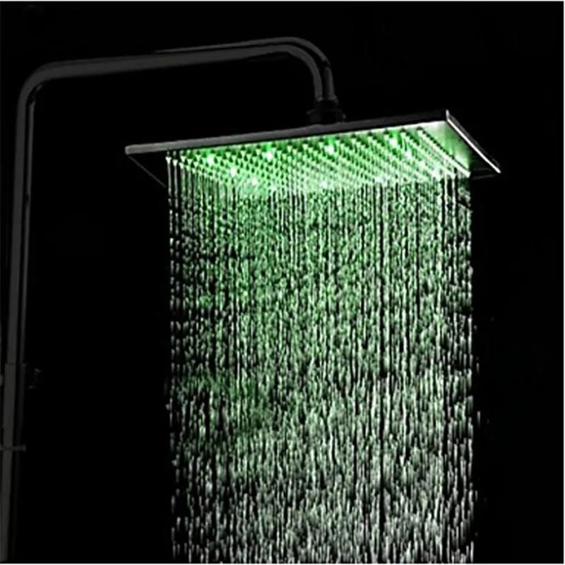 

12 inch 300mm Oil Rubbered Bath Shower Head LED 7 Color Shower Waterfall Rainfall Shower Head Faucet chuveiro quadrado