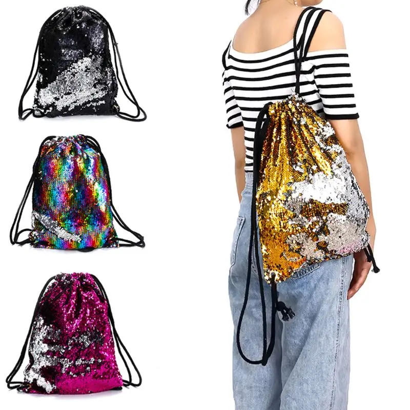 

Fashion Reversible Sequin Drawstring Backpack Glitter Cinch Pack Bags Flip Sequins Shining Rucksack Shoulder Bag for Kids Adults