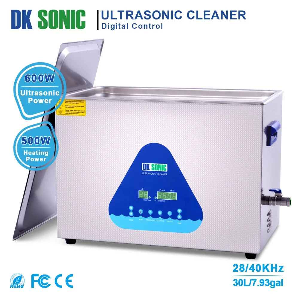 

DK SONIC Large Ultrasonic Carburetor Cleaner 30L600W Lab Ultrasonic Gun Heater Timer Bath for Parts Hardware Golf Clubs 28/40KHz