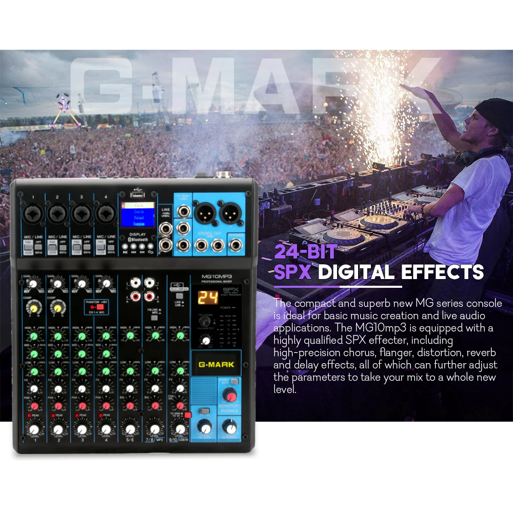 G MARK аудио микшер консоли музыка studio 24 Spx эффект эко цифровой выход 48 В фантомное