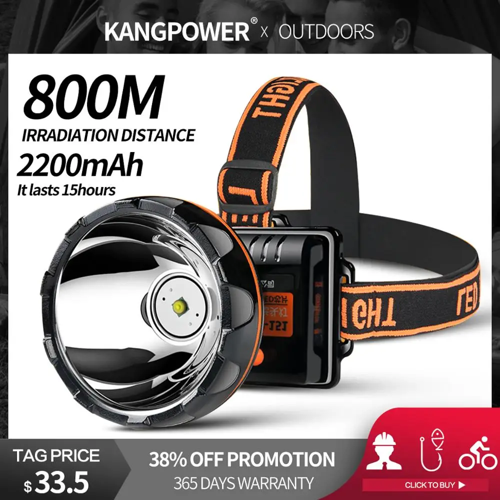 

KANGPOWER led faro super brillante de largo alcance cabeza linterna luz frontal lampe baterнa para pesca camping