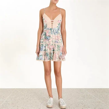 

2019 Mini Dress Sexy Celebrity Backless Print Bandage V Neck Women Sleeveless Spaghetti Strap Night Club Body con Party Dresses