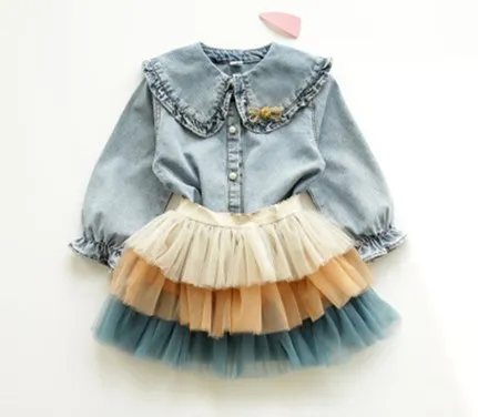 

KIDS CLOTHES GIRLS JEANS LONG SLEEVED SHIRTS GIRLS TOPS + SKIRTSE 2 PCS CLOTHING SETS KOREAN KIDS CLOTHES TODDLER CLOTHES