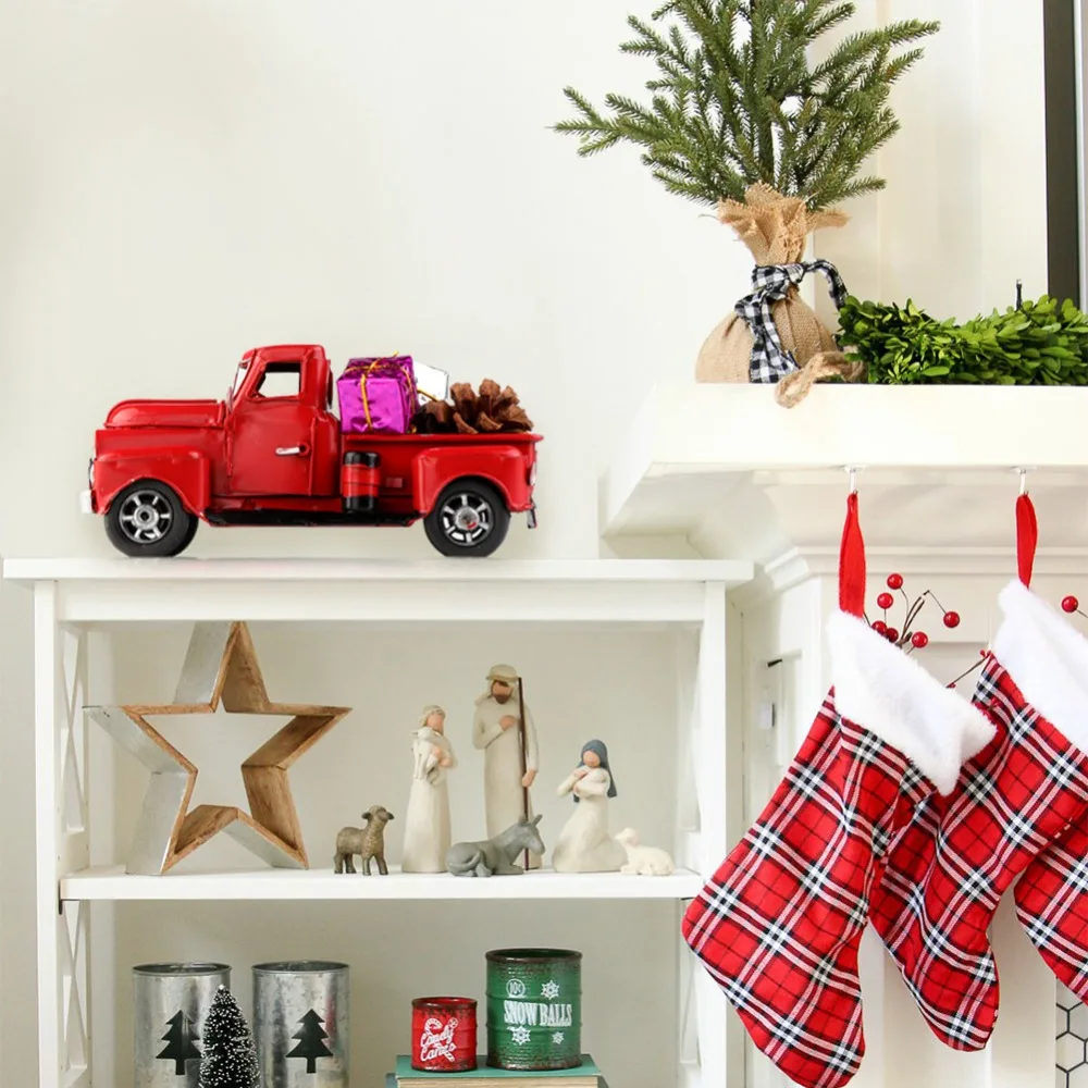 OurWarm красный металлический грузовик Рождественская вечеринка украшение столешницы Декор для дома детские подарки Винтажный Грузовик с подвижным колесом
