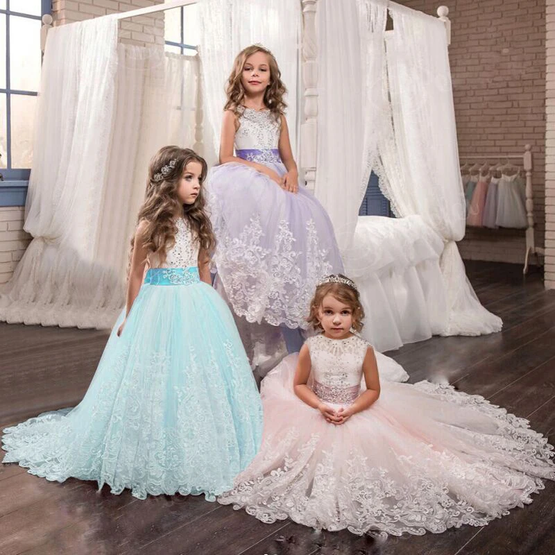 

Lace Kid Girl Party Dress For Wedding 2019 Children's Evening Princess Dresses For Kids Girls Flower Girls Birthday Dresses
