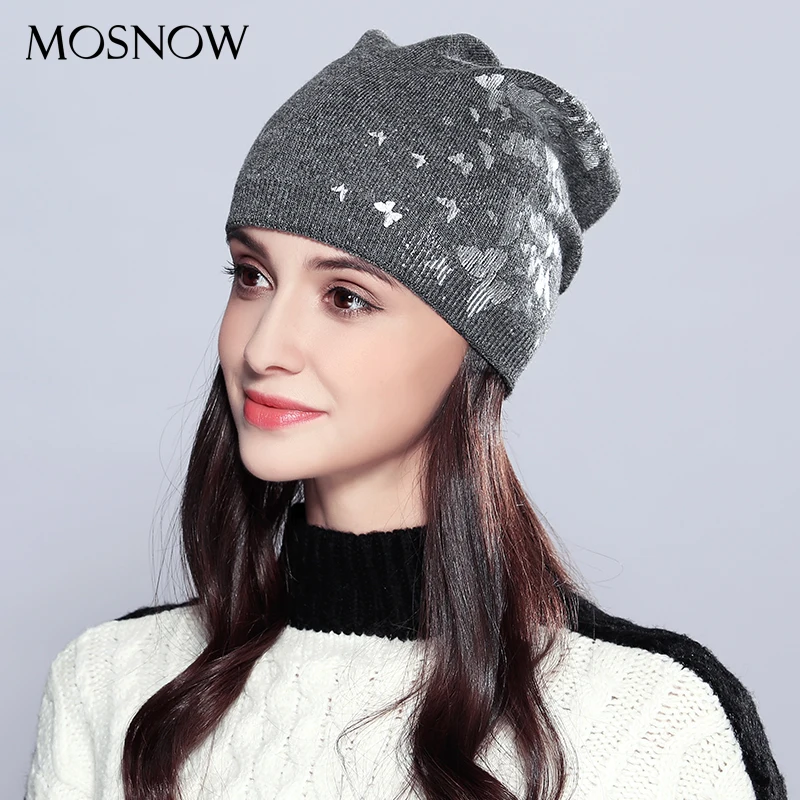 MOSNOW Wool Women Hat Female Autumn Winter Lovely Brand New Butterflies Decoration 2018 Women's Hats Skullies Beanies #MZ717