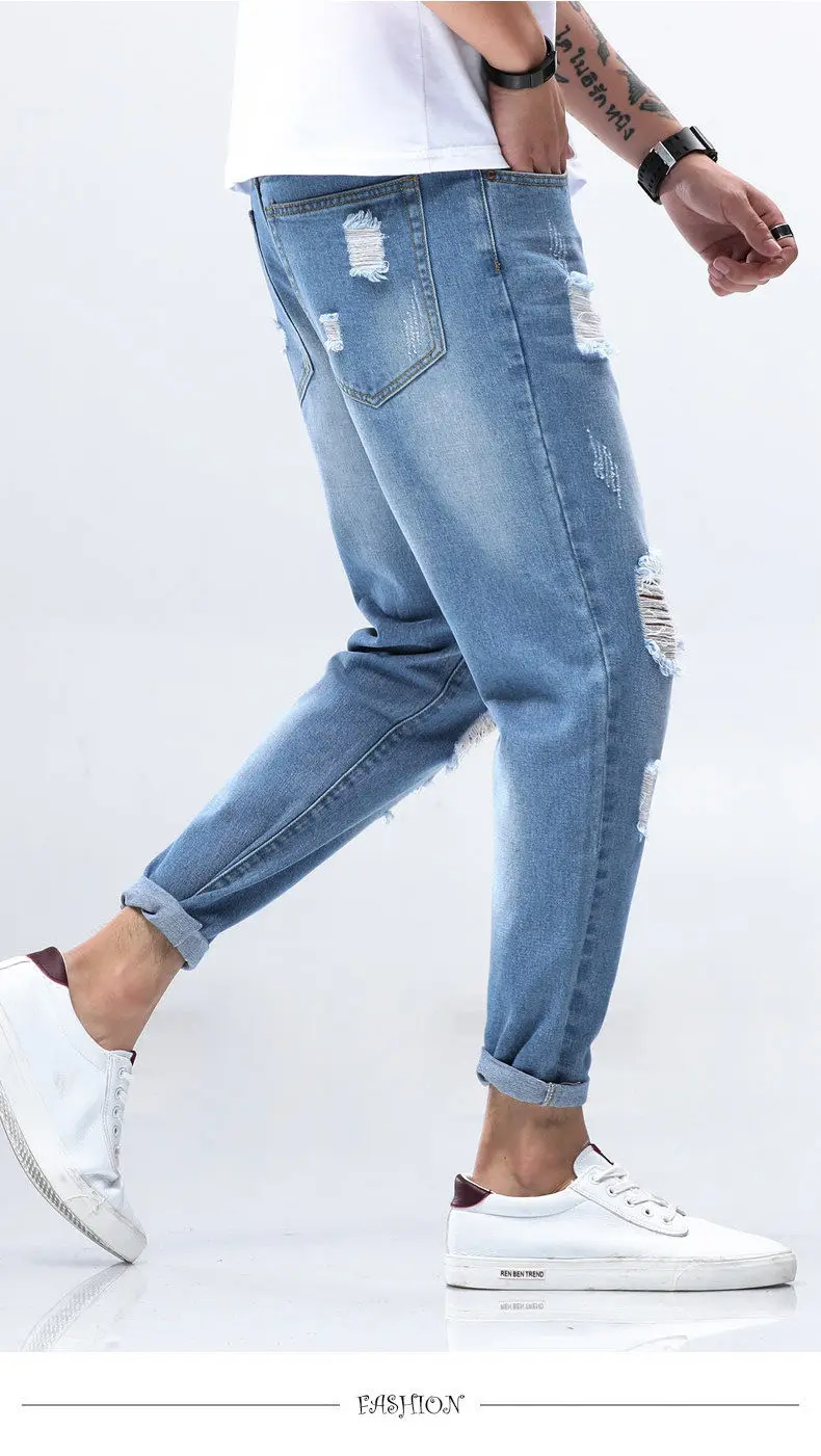 Fashion Men Jeans Solid Pencil Pants Cotton Cargo Jeans Pant Simple Color Male Trousers Youth Full Length Brand Hollow Out Jeans 06