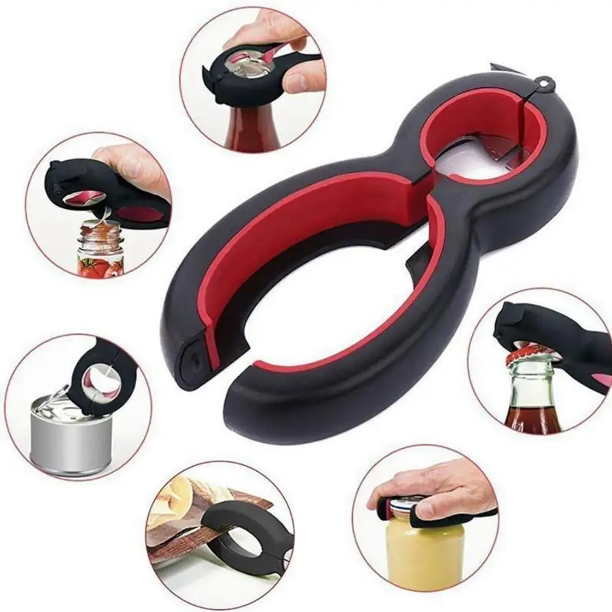 

HOMETREE Portable 6 in 1 MultiFunction Twist Bottle Opener All in One Jar Gripper Can Wine Openers Beer Opener Lid Claw H555