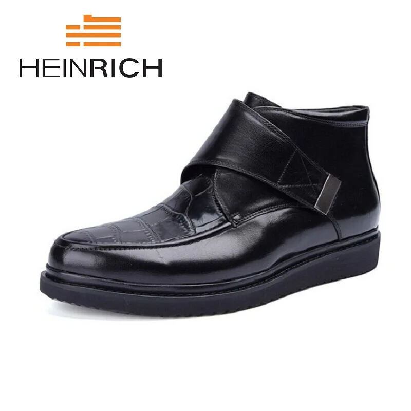 HEINRICH 2018 Winter New Arrivals Business Men Ankle Boots Flat Personalized  Luxury Round Toe Men Snow Boots Erkek Bot