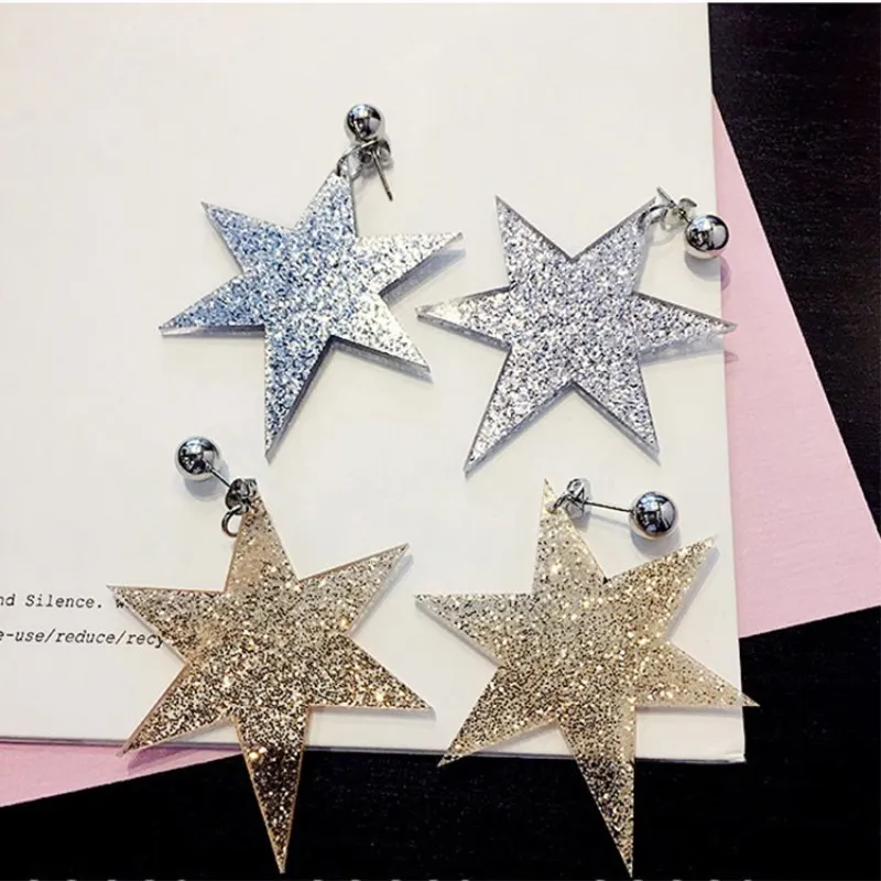 

EK176 Personality Hipster Exaggerated Geometric Five-pointed Star Drop Earrings Simple Women Shinning Hanging Earrings Jewelry