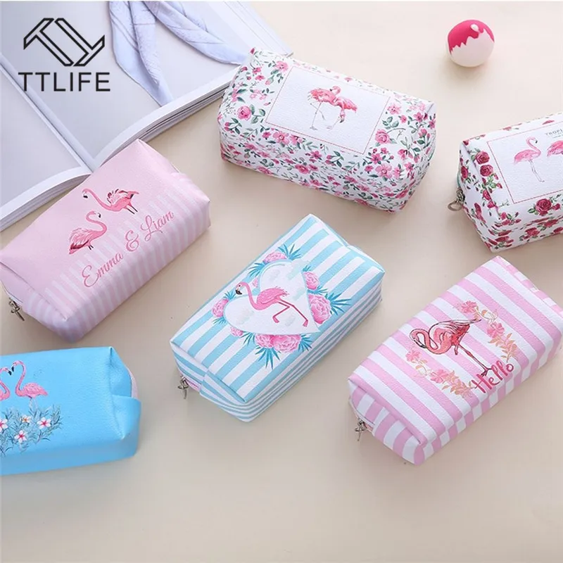 

TTLIFE Women Cartoon Travel Cosmetic Bag Flamingo Large Storage Bag With Zipper For Travel Beauty Organizer Makeup Cosmetic Bag