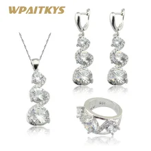WPAITKYS Ювелирные наборы серебряный цвет белый кубический цирконий ожерелье кулон длинные висячие серьги кольца для женщин подарочная коробка