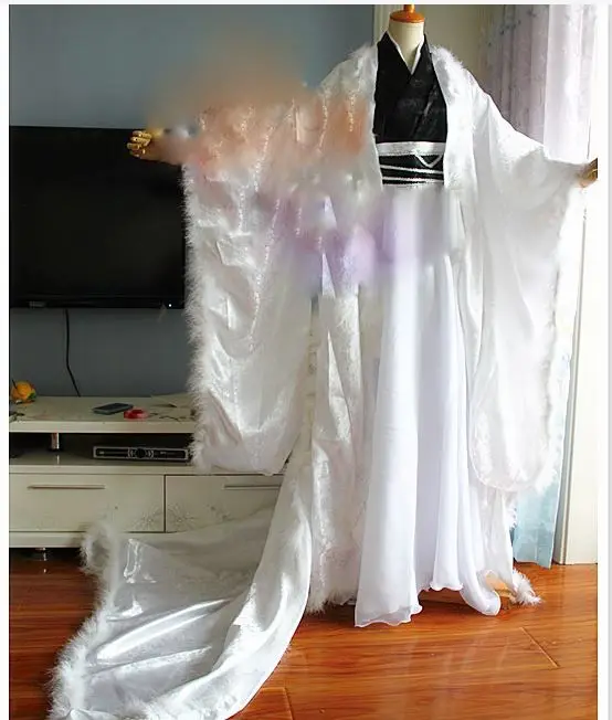

2 Designs Fairy White Male Costume Hanfu with Long Tail Cos Li Qing Fox King GongSun Fei for Anime Chang'An Magic Night