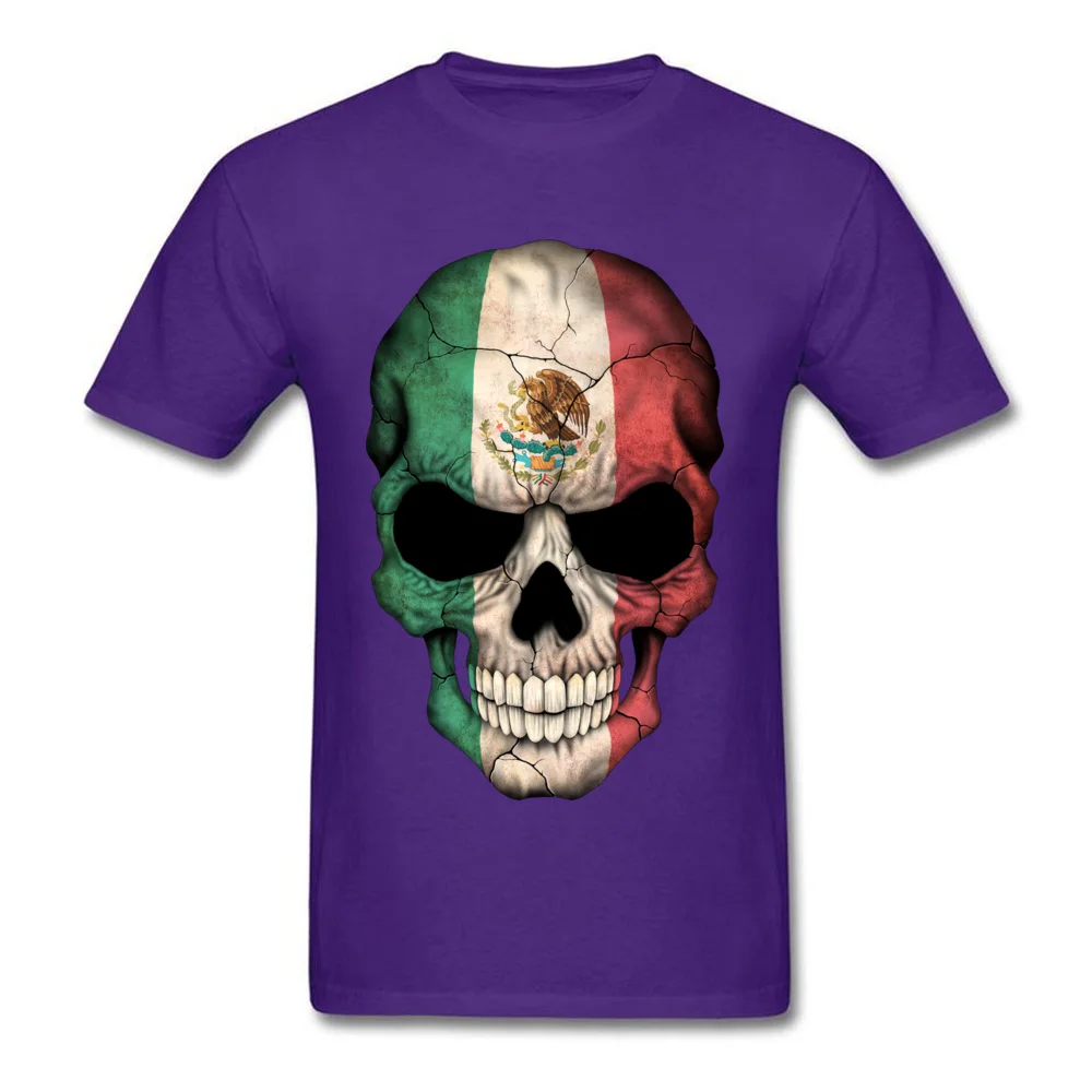 Mexican Flag Skull T-Shirt Birthday Short Sleeve Designer Crew Neck 100% Cotton Tops Shirt Tee Shirt for Men Summer/Autumn Mexican Flag Skull purple