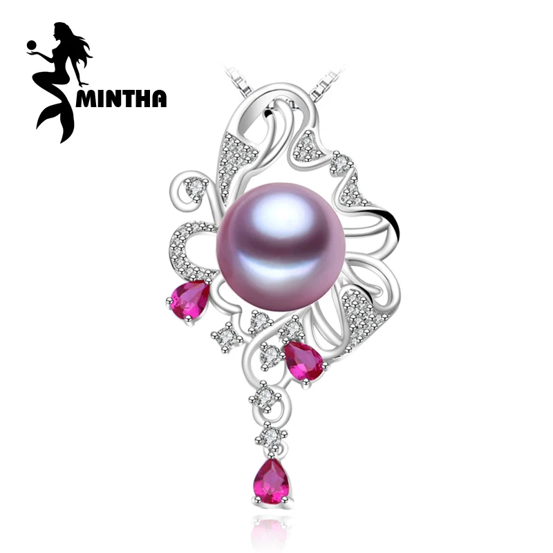 

MINTHA 925 sterling silver pendant natural Pearl necklace for women,Ruby beryl jewelry charm party necklace pendant for love