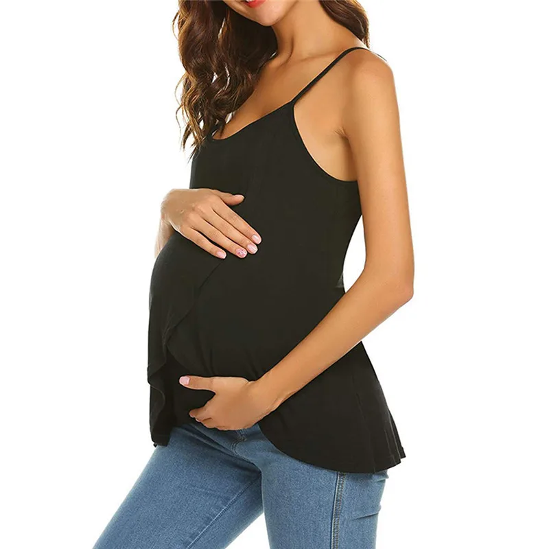 

Summer Sleeveless Maternity Tops Fake Two Piece Breastfeeding Tank Top Nursing Camisole Tee Breast Feeding Clothes