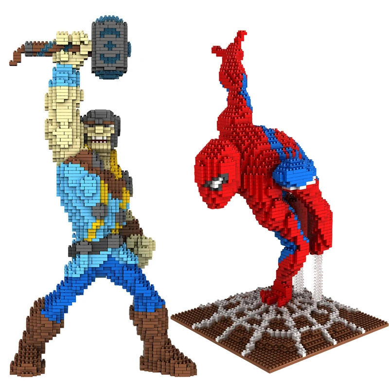 Big Size Super Hero Thor Spiderman Micro Building Blocks Toys Funny Kids DIY Movie Cartoon Spider Man Figures Educational Toys
