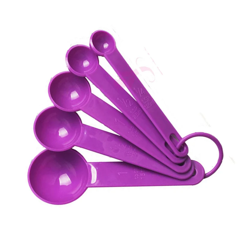 

Home Useful 5pcs/set Baking Cooking Kitchen Tools Measuring Spoon Silicone Measuring Ladle with Scale Purple&Black