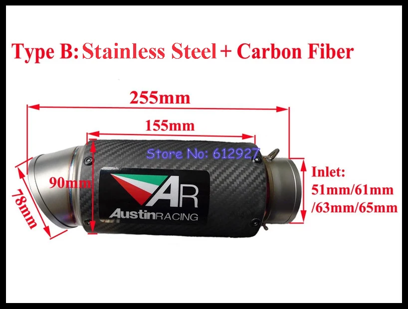 Entrada personalizada 51mm 61mm 63mm 65mm motocicleta Escape silenciador tubo aleación de titanio AR motocicleta silenciadores Escape para s1000rrr ect