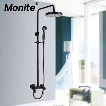 Monite Best Price Bathroom Shower Set Black Finished Rainfall Shower Mixer With the Hand Shower Faucet Set - Category 🛒 Home Improvement