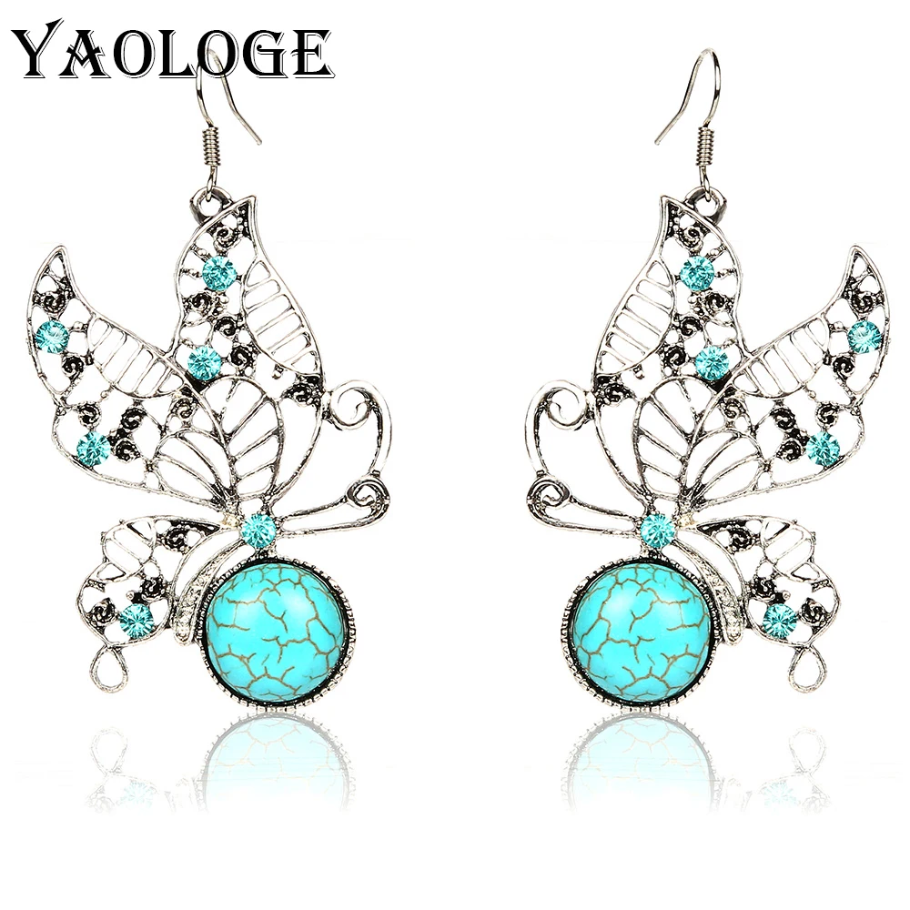 

YAOLAGE New Retro Thai Silver Hollow Butter Earrings Fashion Mosaic Vintage Statement Accessories Party Jewelry For Women Gifts