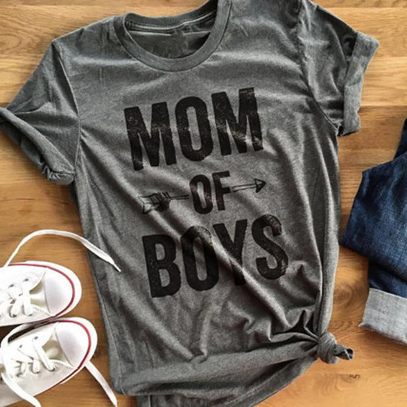 

Fashion Letter MOM OF BOYS Print T Shirt Women Summer Tops Ladies Short Sleeve Casual Loose T-Shirts Women Tee Shirt Femme