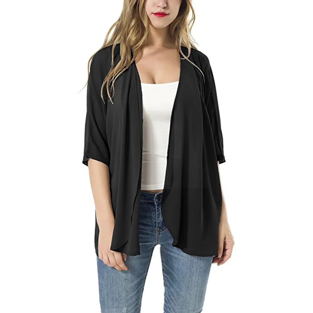 

Women Floral Open Cape Casual Coat Solid Sheer Loose Kimono Cardigan Casual Beach CapesAir conditioning suit Through 1j21*