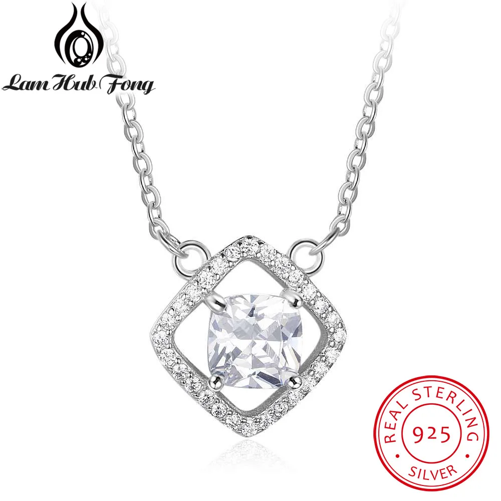 

Elegant Women Square Cubic Zirconia Pendant Necklaces Genuine 925 Sterling Silver Trendy Jewelry Gift For Mother (Lam Hub Fong)