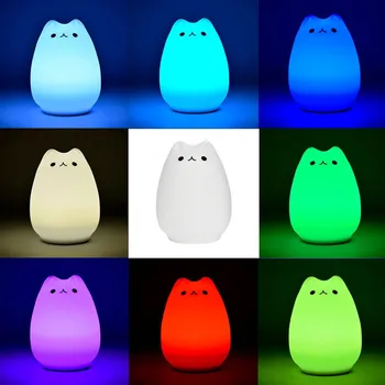 

Cute Cat Night Light LED Children Kids Baby Light Lamp Multicolor Silicone Soft Nursery Sensitive Tap Control Bedside Lamp Gift