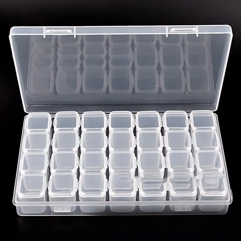 

28 Grids Compartment Transparent Medicine Box Jewellery Packing Plastic Removable Box Nail Art Tool Storage Case