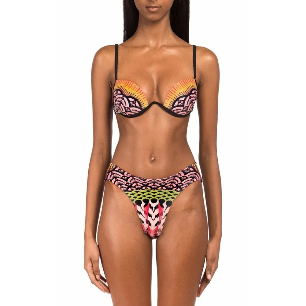 

2018 New African Print Two-Pieces Bath Suits Bikini Set Sexy Geometric Swimwear Swimsuit Colorful High Waist Swimming Suit