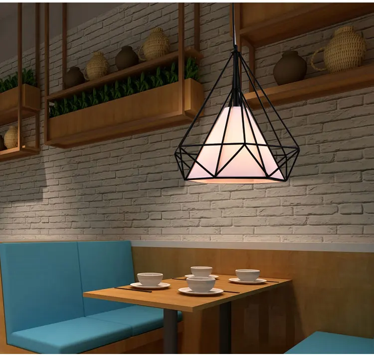 Modern Industrial Cage Metal diamond Shade Pendant Light lamp bar 6