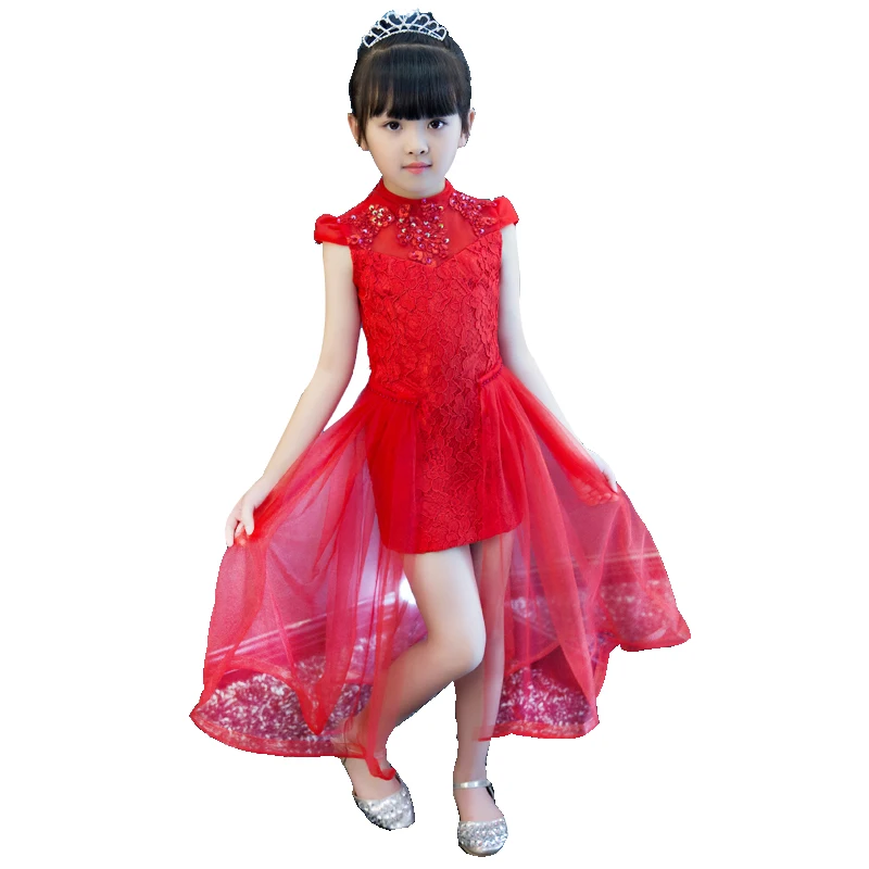 

2017 New Arrival Hot-sales Red Color Children Girls Princess Lace Dress For Wedding Birthday Party Kids Pageant Dress Costume