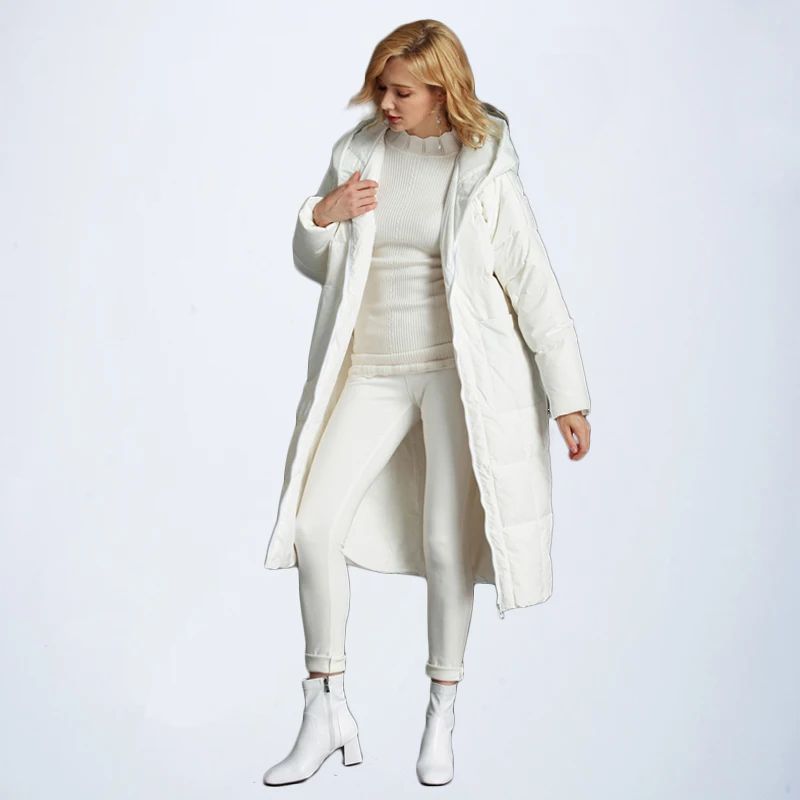 

CNMUDONSI New Design Fashion Hooded Thicken Warm Outerwear Womens Down Jackets Loose Large Size Cocoon Winter Long Coat Female