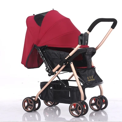 Коляска для новорожденных, может лежать на колесиках, ультра-светильник, можно сложить, детская коляска, двусторонняя коляска с зонтиком - Цвет: wine red