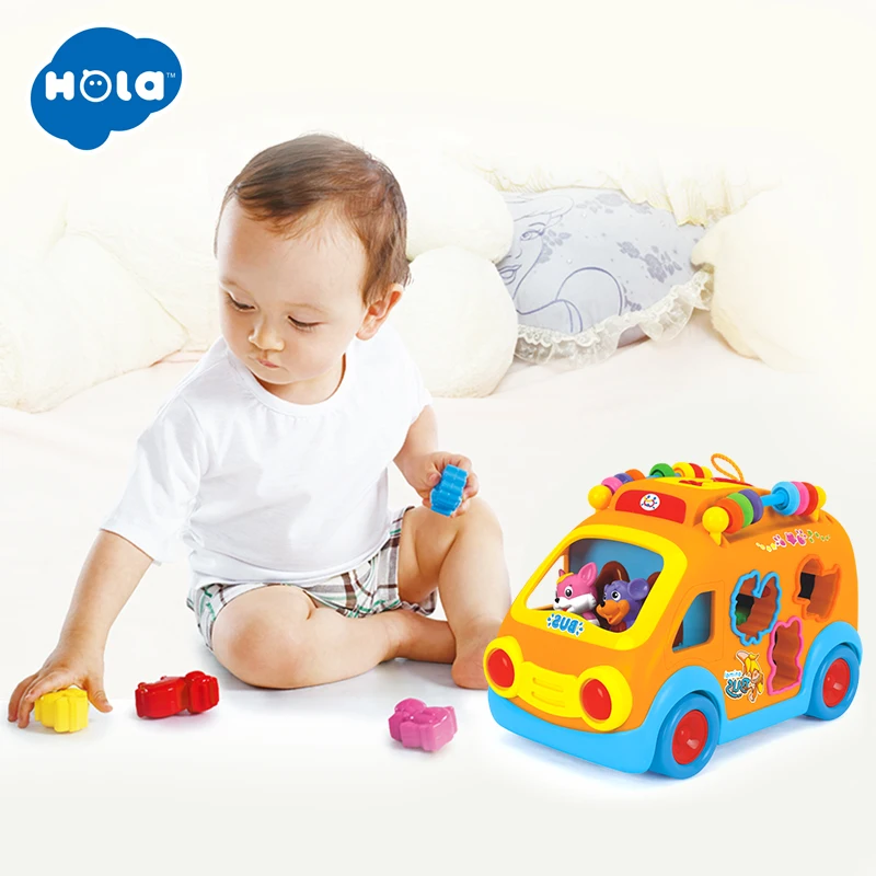 

HOLA 988 Baby Toys Innovative Vehicle Happy Bus Toy with Music & Light & Blocks Kids Early Learning Educational Toy Gifts
