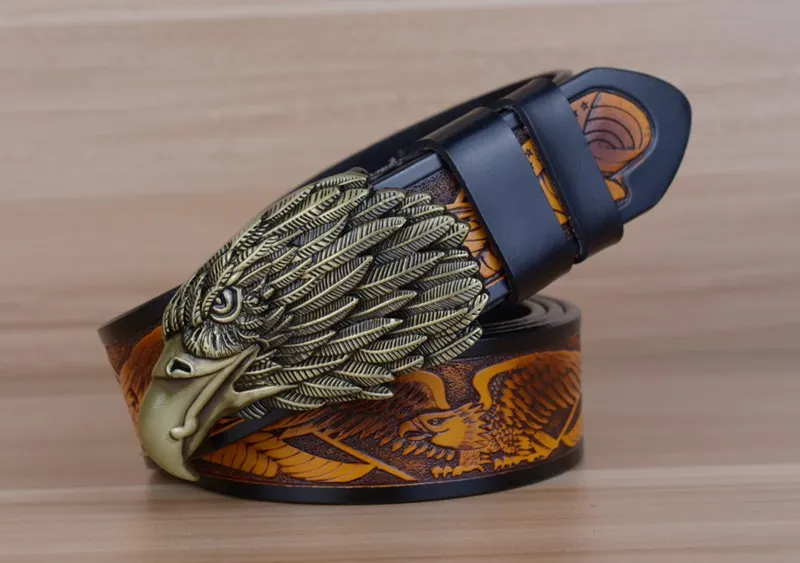 blue leather belt Eagle Designers Luxury Fashion Vintage Male Strap Brand Genuine Leather Belts for Men Punk Cowskin for Jeans Cintos Ceinture brown dress belt
